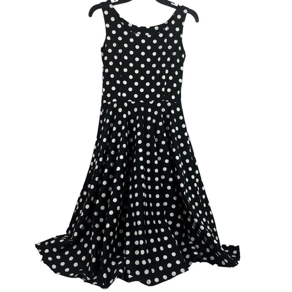 Queen of Holloway Womens Fit & Flare Dress Black White Polka Dot Medium - Picture 6 of 8